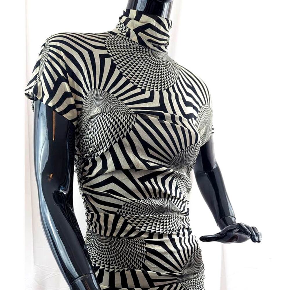 Vintage 90's SEXIEST Versace Geometric Body Con Ruched Midi Dress